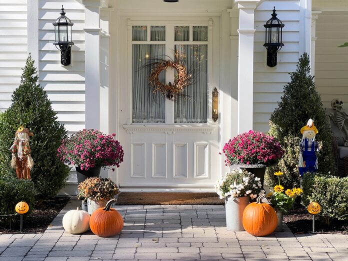 Front Porch decorated for autumn