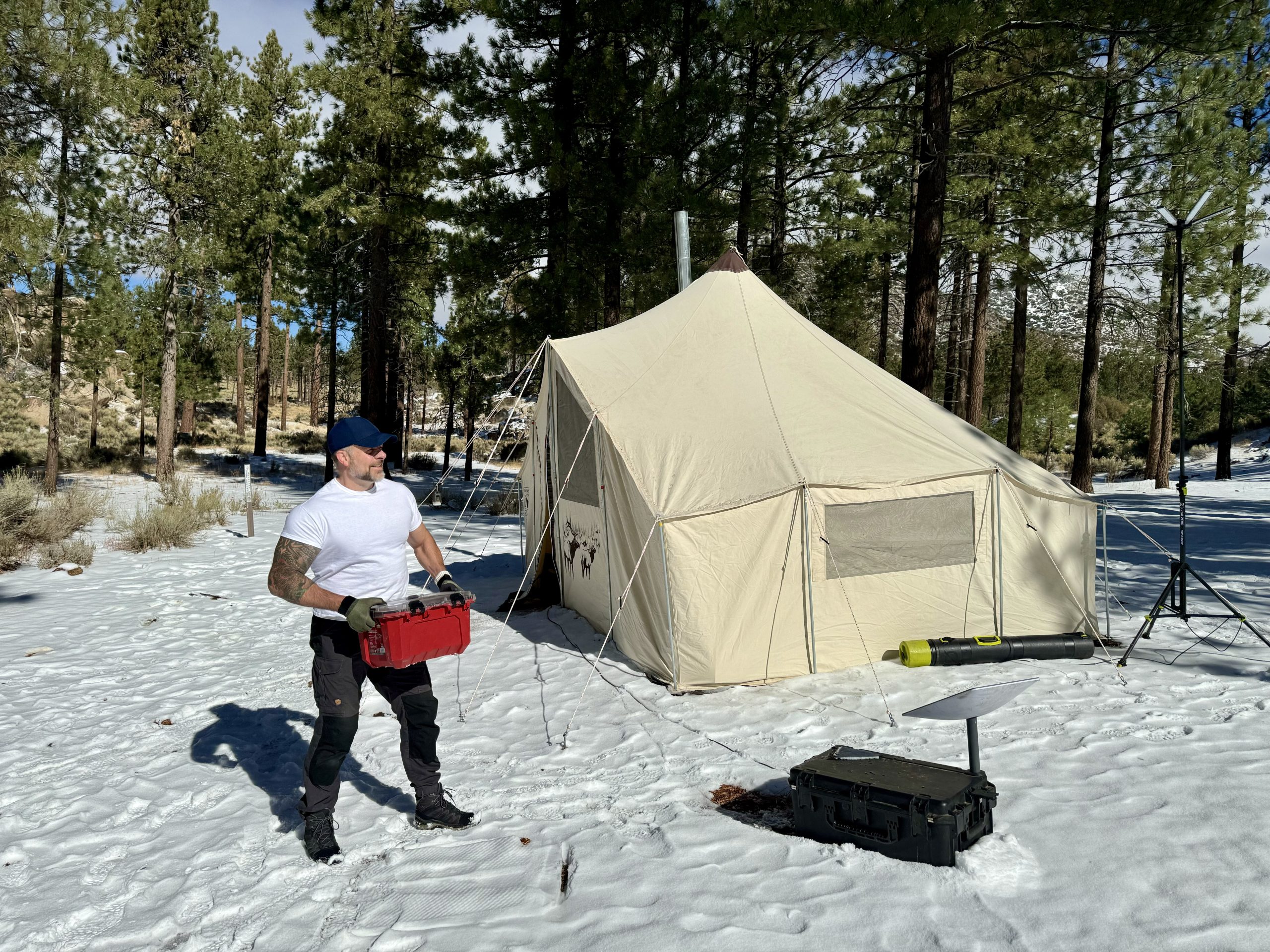 Alex Schult at a winter campsite in the mountains