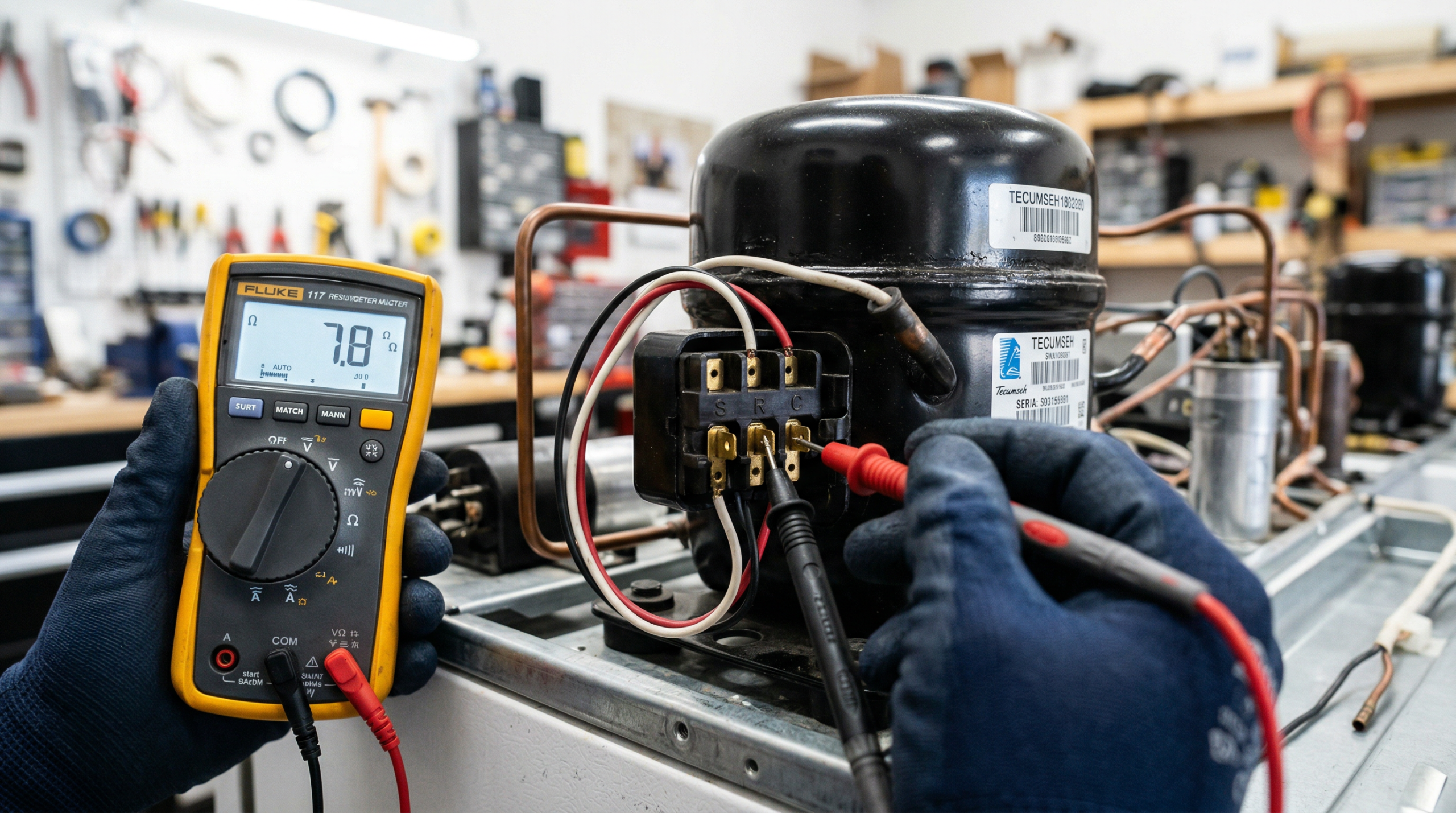 how to test refrigerator compressor with multimeter ohm reading on terminals