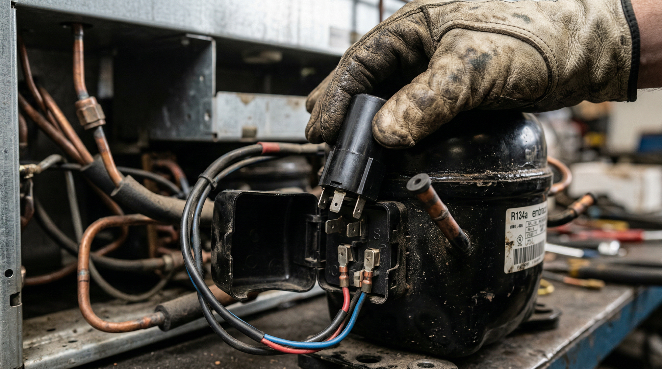 compressor start relay removed from refrigerator compressor terminals