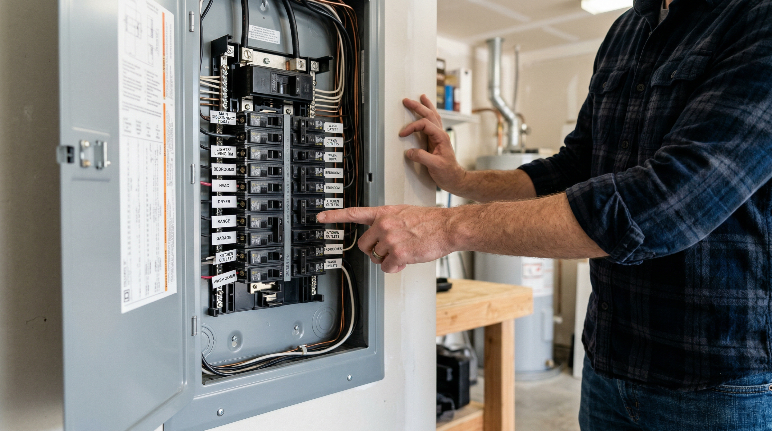 Checking circuit breaker panel for tripped garage door circuit